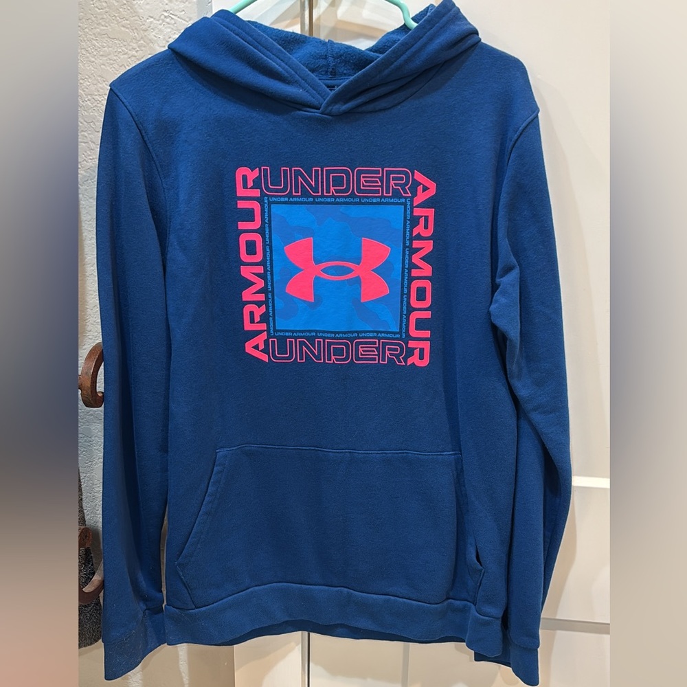Under Armour Royal Blue Hoodie with Vibrant Pink Accents